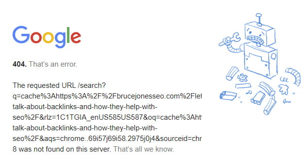 google 404 error page not cached