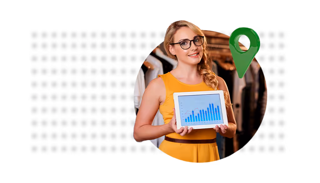 Local SEO Optimization. A entrepreneur holds a computer with growing graphs.