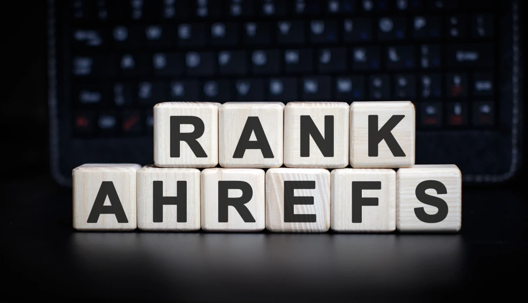 Rank free ahrefs text on wooden cubes on the background with keyboard