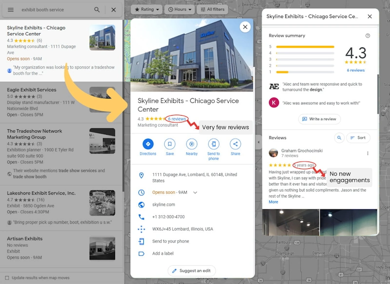 Google My Business Listing of Skyline Exhibits