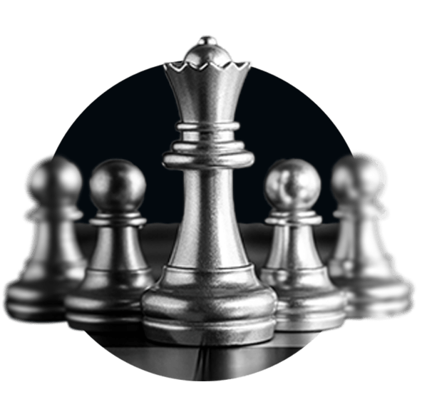 A silver chess set on a black background representing SEO backlink services.