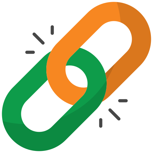 Two interlocked green and orange chain links symbolizing SEO backlink services.