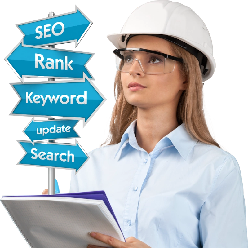 A person in a hard hat holding a notepad highlighting the importance of SEO for architects