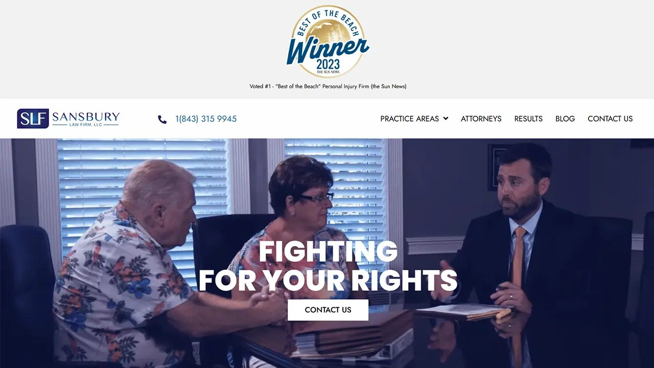 Sansbury Law Firm Webpage representing Bruce Jones Case Study For Sansbury Law Firm