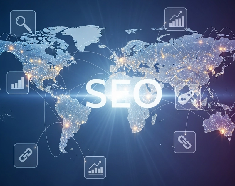 Digital world map symbolizing Bruce Jones SEO's global SEO services